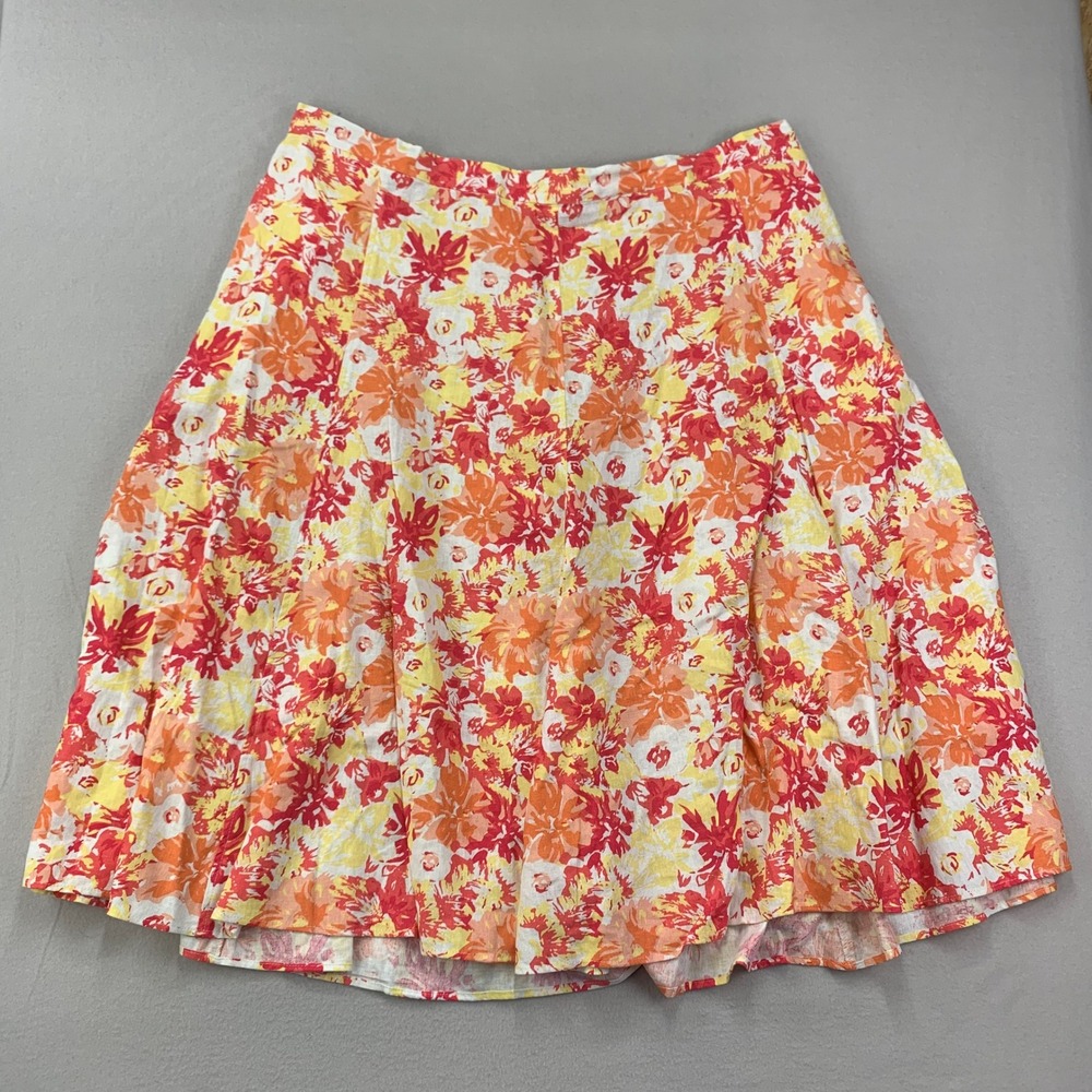 Woman Within Linen Floral Skirt Womens 2X Orange Red Lagenlook Garden Vacation
